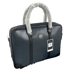 Bolvaint Cabot Luxury Briefcase Navy Leather w/Black Accents Travel Collection